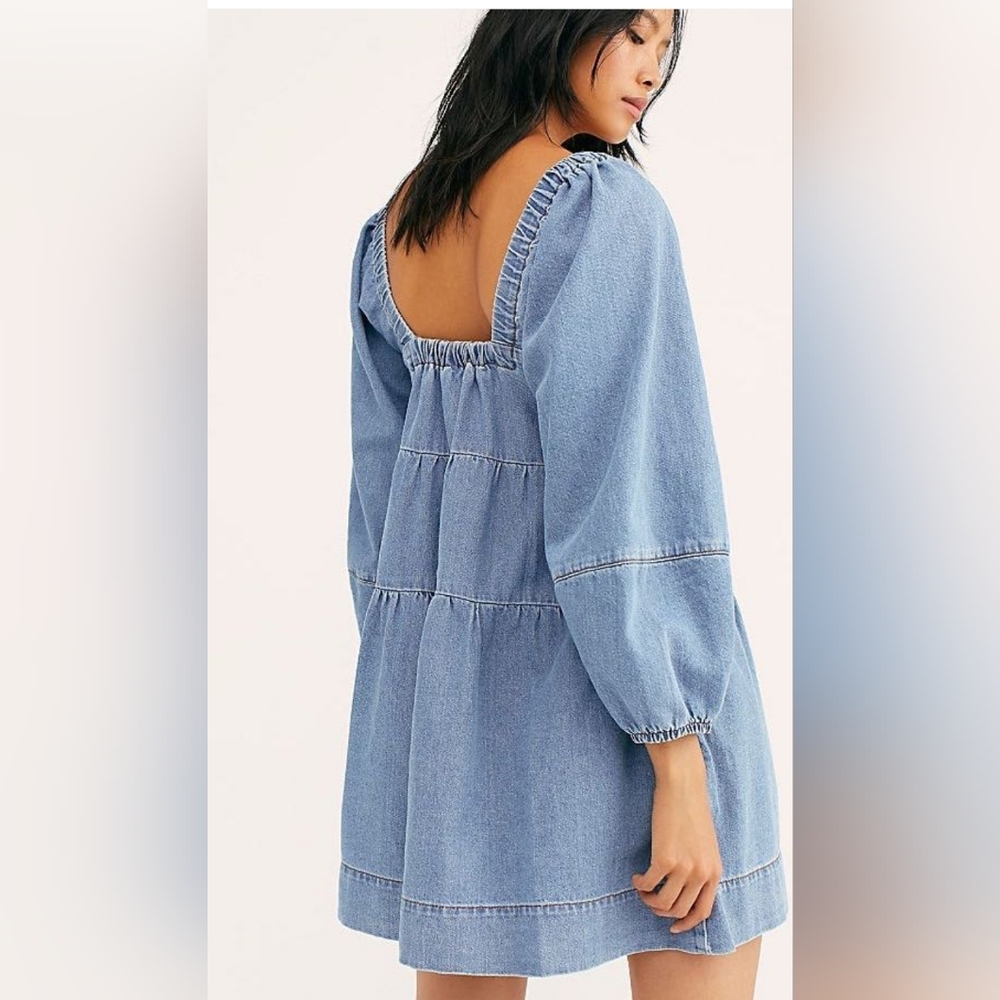 Free People Light Blue Long Sleeve Mini Dress - Picture 2 of 7